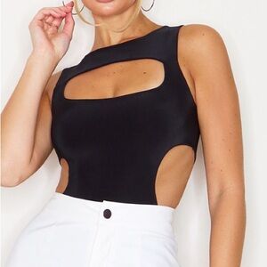 Pretty little thing black cut out thong bodysuit